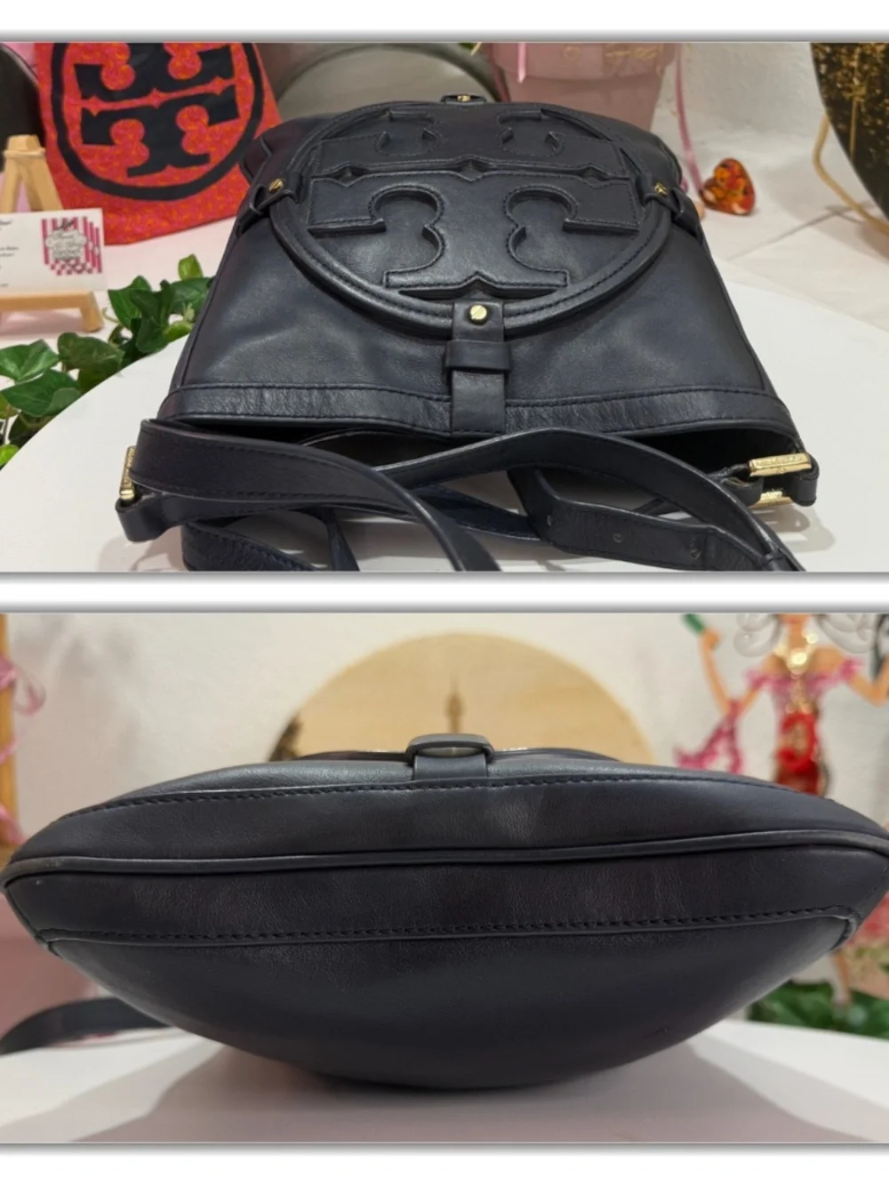 ALLURING TORY BURCH BLUE LEATHER FLEMMING LARGE T LOGO CROSSBODY BAG!